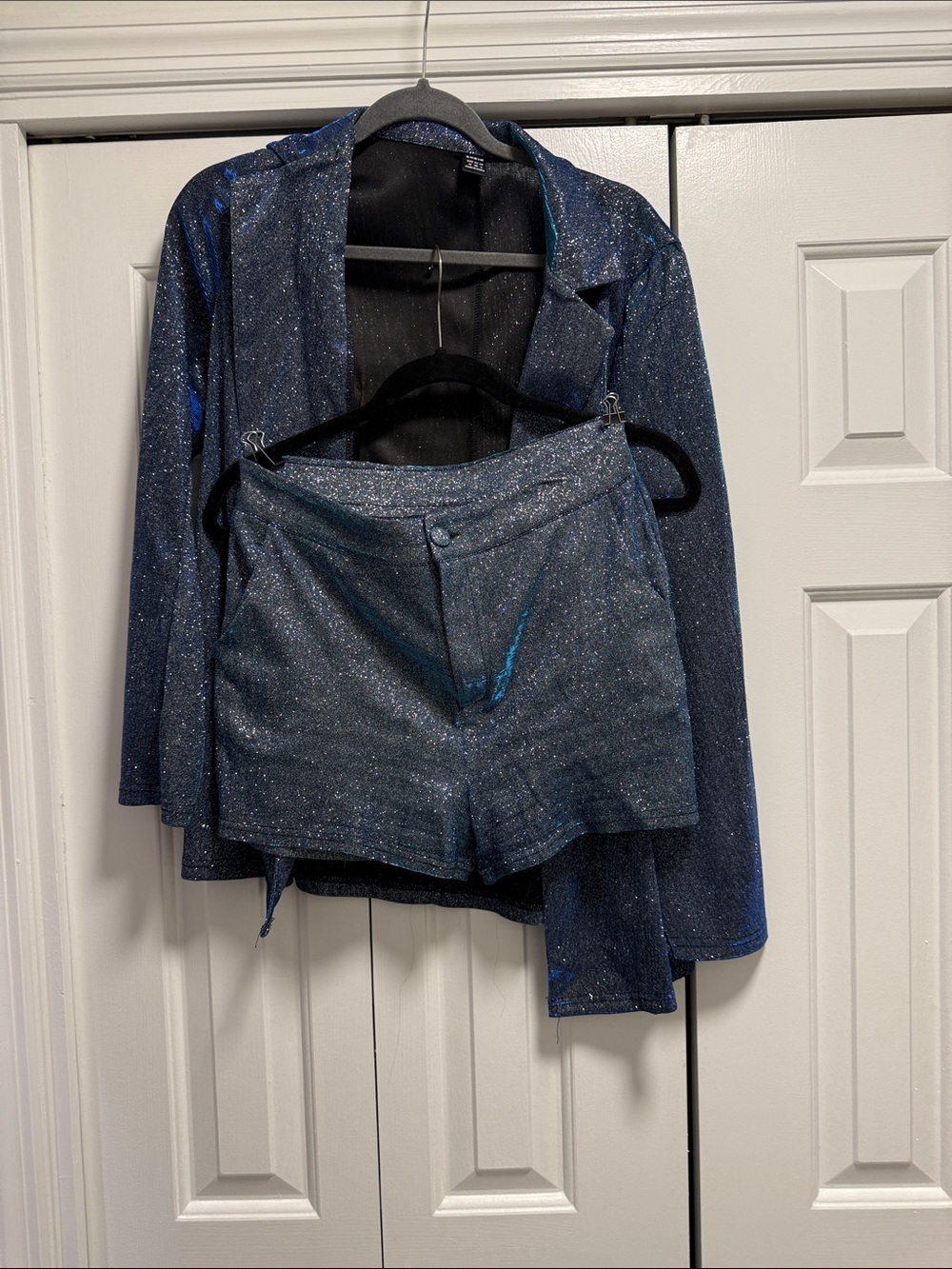 SHEIN Sparkle Navy Blue Two-Piece Pantsuit with Shorts